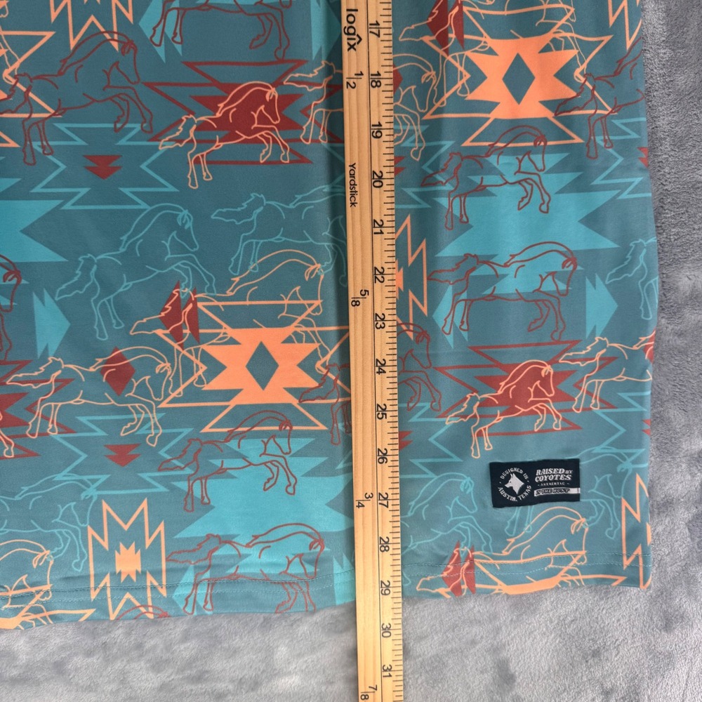 Raised by Coyotes Mens L Tank Top Southwestern Horse Print Blue Red Orange - Picture 5 of 8